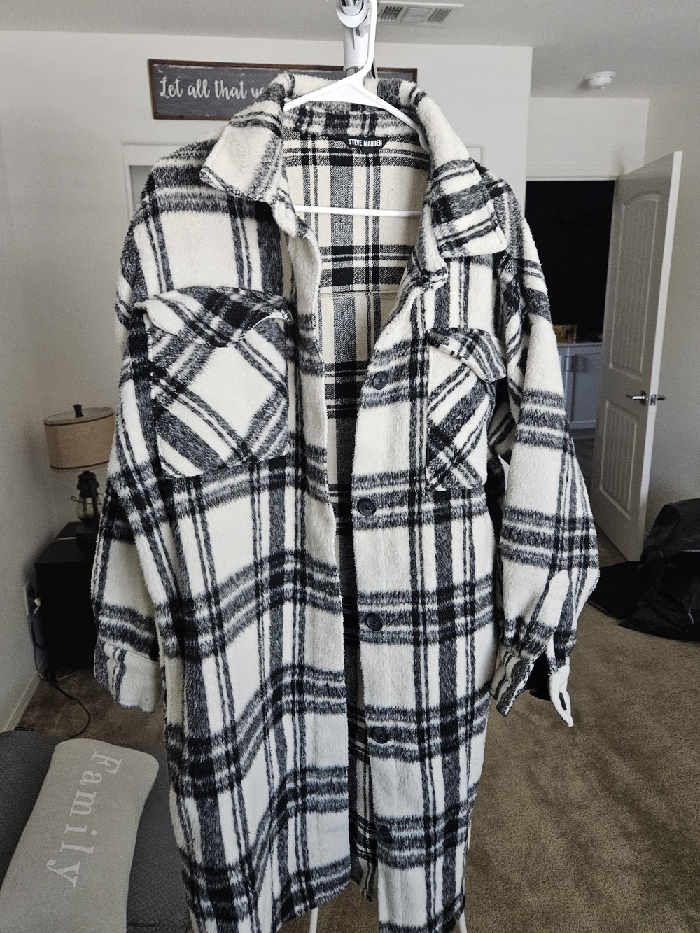 Steve Madden Black and White Plaid Shacket Coat